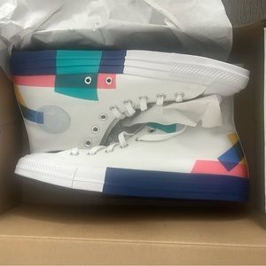 Converse white and multi colored sneakers